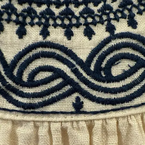 J. Crew Point Sur Linen Embroidered Tank Flutter Sleeves Boho Coastal Cowgirl XS Blue