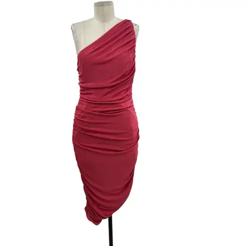 Likely Gemella Dress Midi Ruched Scrunched Bodycon One Shoulder Pink Size 12