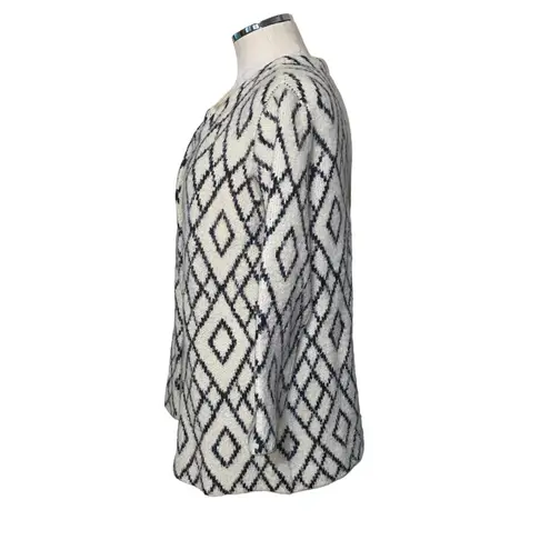 Pink Martini Wool Blend Abstract Print Open Front Cardigan Small Black Beige