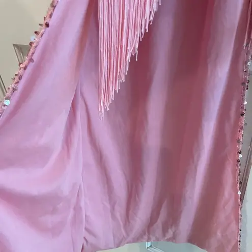 Giffnsetti Formal One Shoulder Long Sleeve High Split Maxi Pink Sparkle Medium