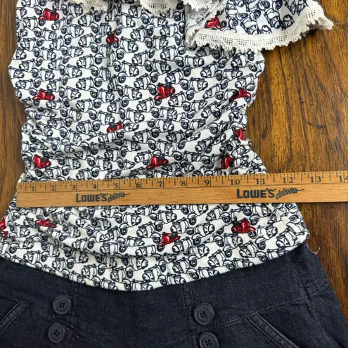 Rewind Size XS One Shoulder Romper Lace Trim Ruched Waist Denim Shorts