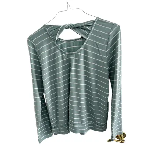 Pink Clover Green & White Striped Long Sleeve Twist-Back Top Women’s M