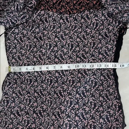 Free People Tunic Mini Dress Or Top Floral Tie Wrap Front Sz S Black