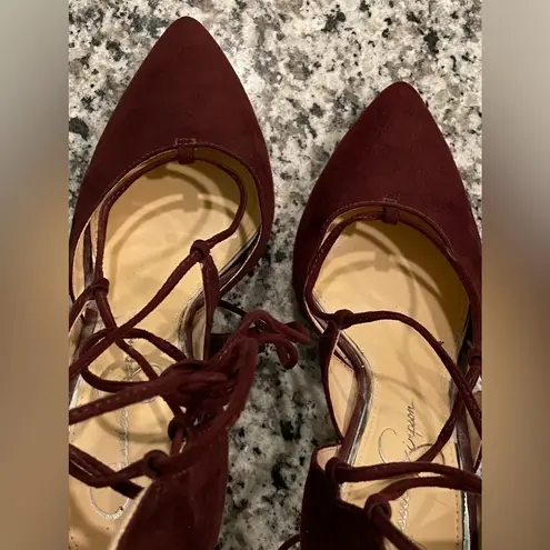 Jessica Simpson  Suede Red Wine Burgundy High Heels Tie Up