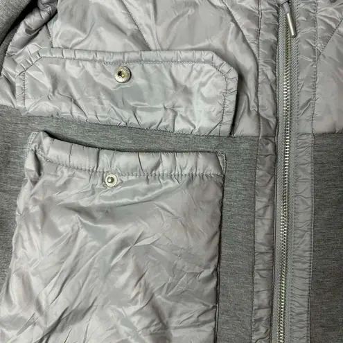 Zella  Womens Quilted Jacket Gray Waist Length Full Zip Pockets Hoodie M