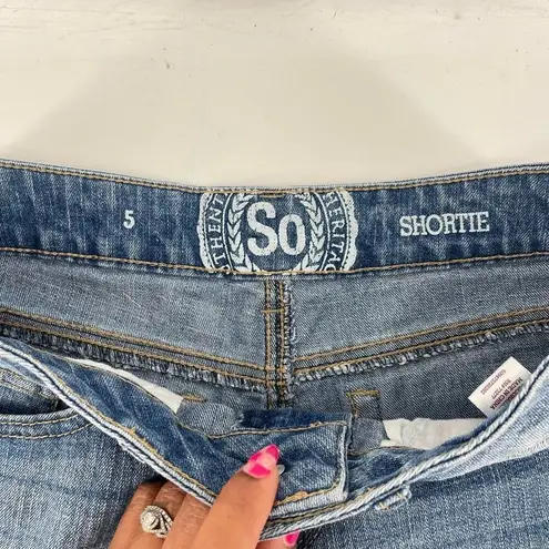 SO Juniors’ Blue Denim Shortie Shorts, Casual Summer Cutoffs – Size 5