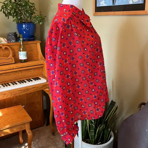 Josephine Chaus Vintage Josephine Red Asymmetrical Southwestern Blouse Size 12