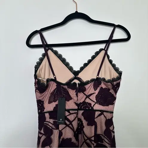 Lulus NEW  Alluring Dream Dark Purple Floral Mesh Lace Trumpet Midi Dress