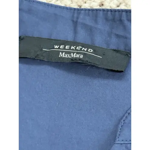 max mara Weekend Drawstring Cotton Poplin Midi Dress Blue ~Small Short Sleeve