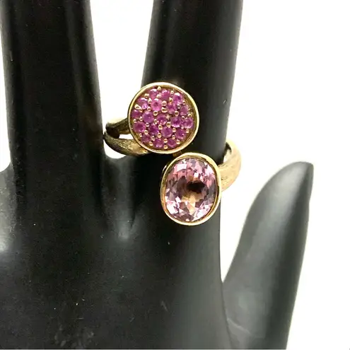 FINE STERLING SILVER 925 GOLD OVERTONE AMETHYST & PINK SAPPHIRE BYPASS RING (7)