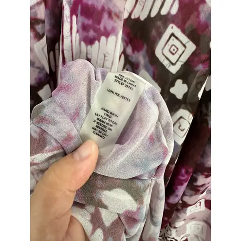 Soft Surroundings Top S/M Purple Geometric Boho Kimono Caftan Resort Hippie