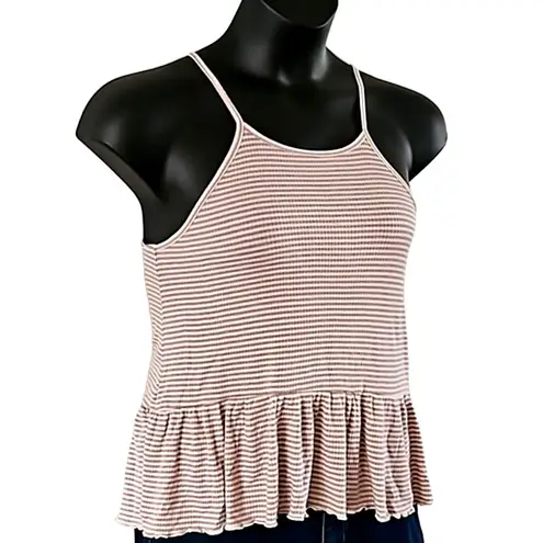 NWOT American Eagle White Purple Striped Ruffle Hem Tank Top XS