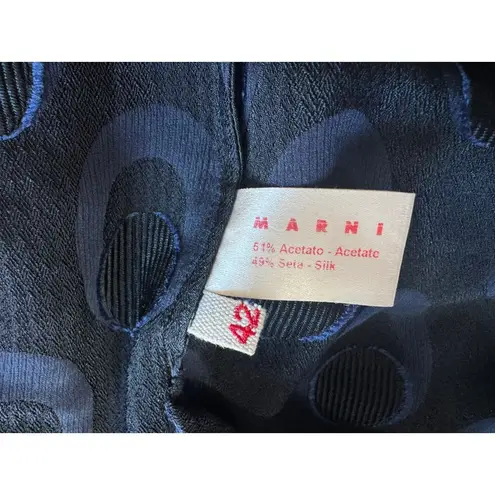 Marni Navy Blue Polka Dot Sleeveless Ruffle Dress Designer Dress Size 42