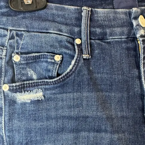 MOTHER The Roller Crop Undone Hem Wide Leg Dark Graffiti Wash High Rise Jean 25 Blue