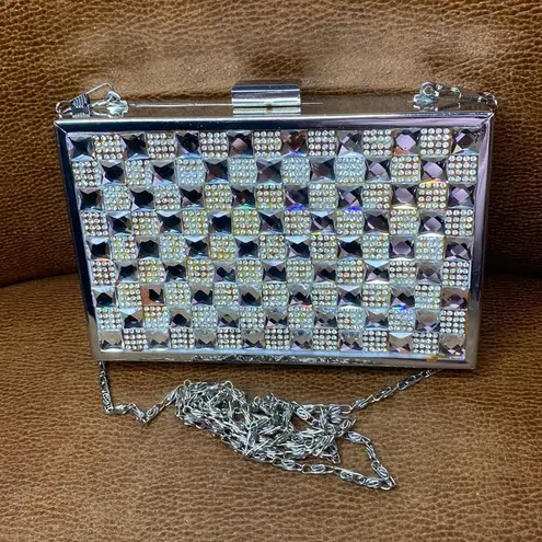 Camille La Vie Silver RHINESTONE METALLIC Crossbody/HANDBAG WITH TOP CLOSURE