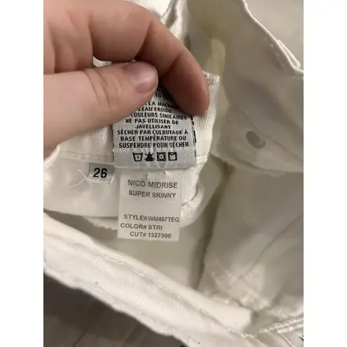 Hudson Midrise Nico Distressed White Super Skinny Jeans Size 26