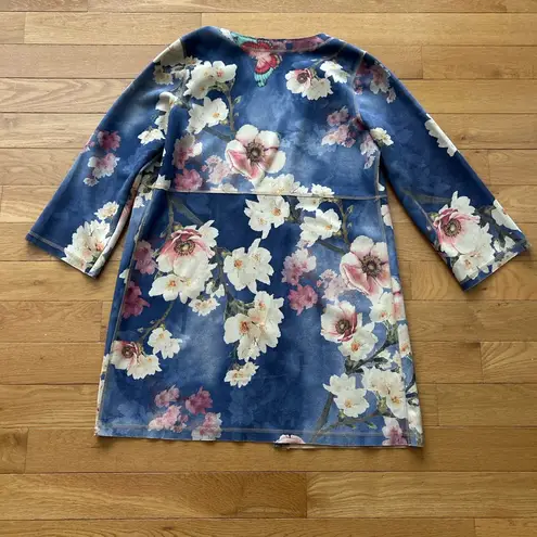 Solitaire Anthropologie Emilie Faux Suede Blue Floral Duster Cardigan Jacket M