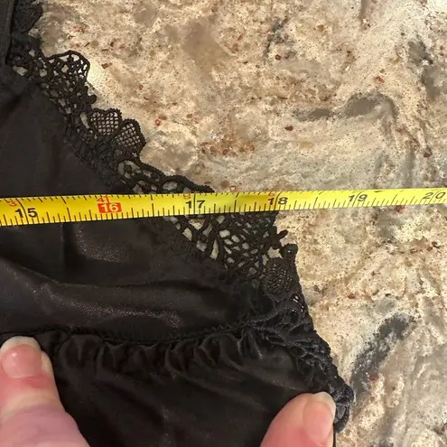 Black Satin Pajama Set Robe Pants Nightie Lace Trim Womens Size M/L New Lingerie Size M