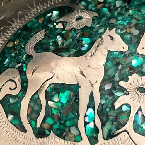 Vintage artist signed inlaid stone belt buckle