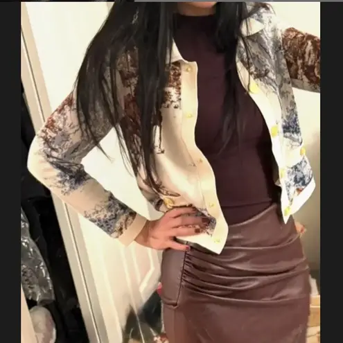 L'Agence Polo Cardigan Sweater LARGE Horse Girl Western White Blue Designer $500