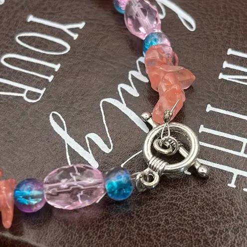 Vintage Y2K Beaded Rose Quartz Pink Glass Bohemian Bracelet