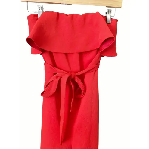 Babaton Aritzia Red Flounce Flutter Crop Wide Leg Strapless Jumpsuit Size 00
