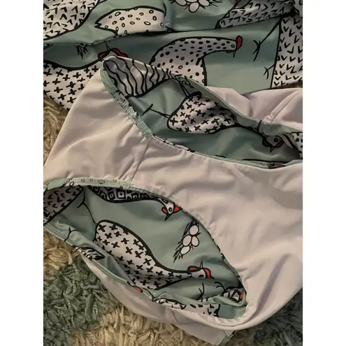 Averie One Shoulder One Piece Swimsuit M Chicken Print Cutout Green Size M