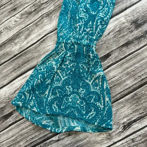 Lucy Love Women's Tunic Length Paisley Blouse Teal Turquoise White L LG Large