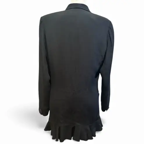 Emanuel Ungaro Black Long Ruffle Blazer Single Button Vintage Large