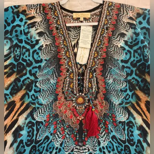 NWT~TRUE COLOURS La Moda Clothing Kaftan w/ Crystals /Beading Swim Cover Up /Top Blue Size undefined