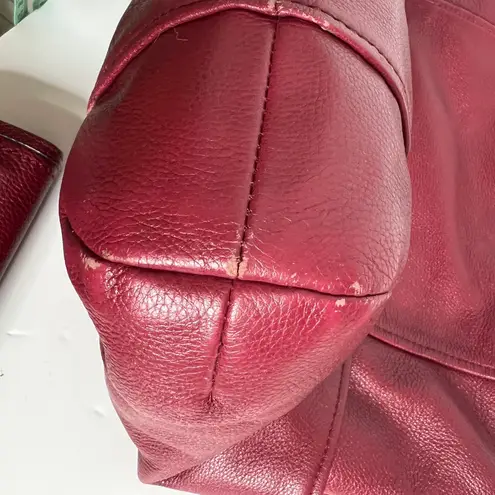 Coach  Park Leather Hobo Tote Bag Crimson Red Pebbled Leather Shoulder Purse