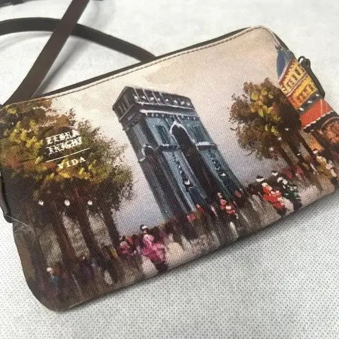 Vida Crossbody Clutch Bag Cityscape Cow Leather & Cotton Brown