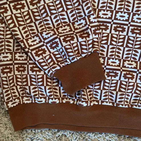Wild woven women’s retro floral sweatshirt rust brown NWT XL