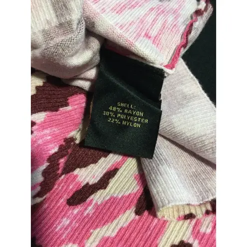 Kathy Ireland Pink Brown Abstract Knit Cardigan Sweater Pockets Medium