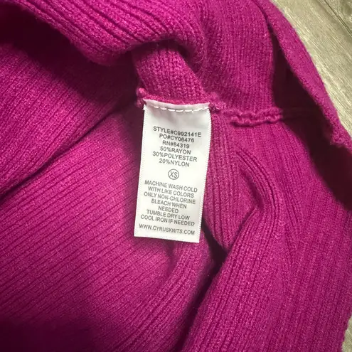 Miley Cyrus Cyrus Knits Poncho Style Turtleneck Sweater Fuchsia XS High Low Ribbed Womens