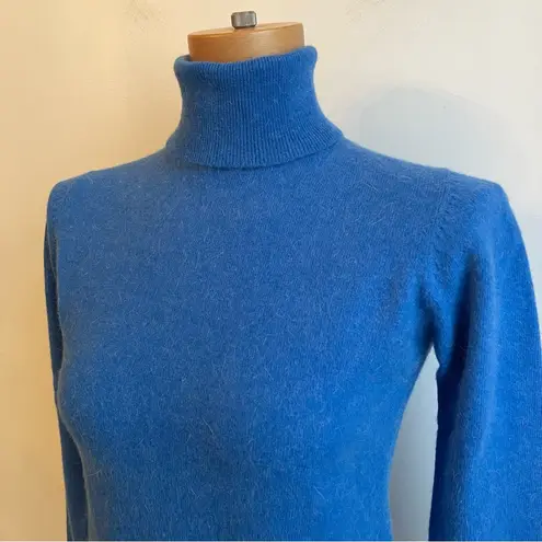 Vintage 80s Addenda Blue Turtleneck Sweater Angora Wool Knit Quiet Luxury Medium