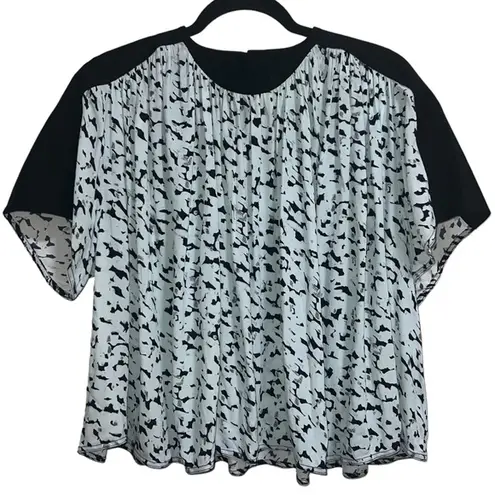 Proenza Schouler NEW NWT Short Sleeve Printed Flowy Top Blue Inky Spot Print