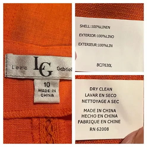 Lena Gabrielle Linen Long Jacket Bell Sleeve Open Front Coral Women’s Size 10 Orange