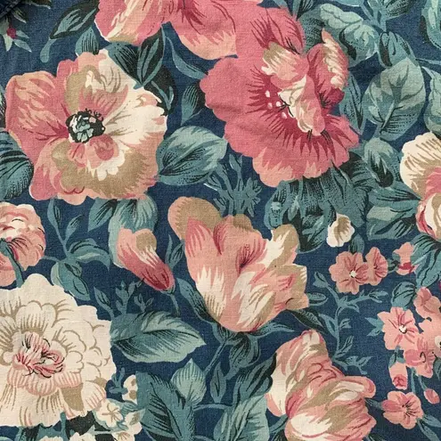 Krazy Kat Vintage 90s Floral Button Up Shirt Blue Pink Green Peter Pan Collar Cottagecore