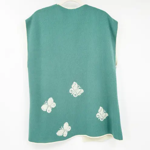 L. Browning Knits Womens Vintage Boho Butterfly Open Front Knit Sweater Vest OS Green Size undefined