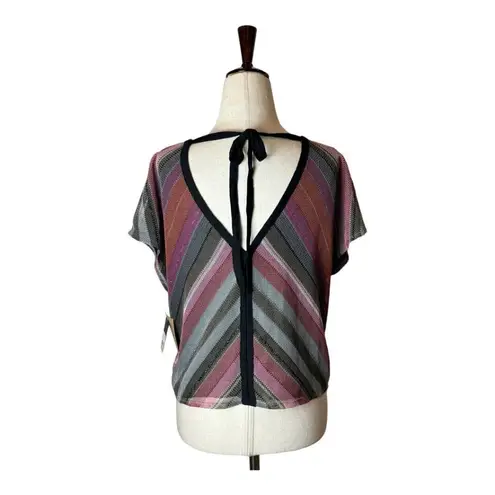 Rachel Roy Purple Black Striped Mariposa Metallic V Neck And Back Top Size S NWT