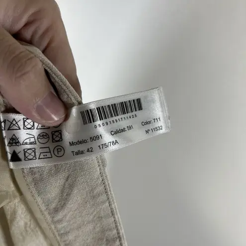 Massimo Dutti Linen Blend Tan Cargo Leg Sz 10 Pants High Waist Resort Vacation