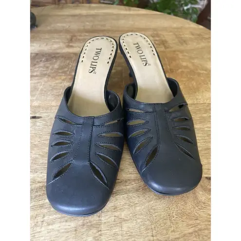 Two Lips LIA Black Leather Kitten Heel Mules Women’s Size 7.5M Made in Brazil