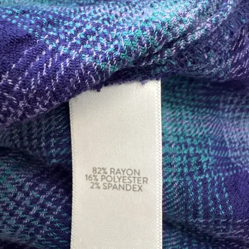 J. JILL Purple Teal Plaid Textured Crinkled Button Front Tunic Shirt Size Lp