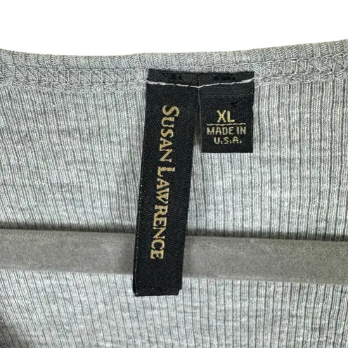 Susan Lawrence 100% Cotton Gray Ribbed Tank Black Gray Floral Detail Size XL