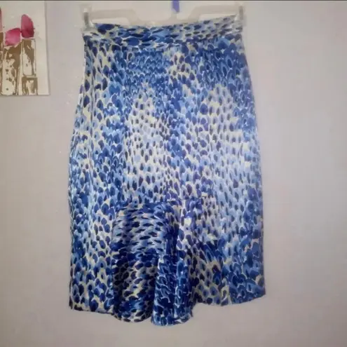 Tibi New York 100% silk blue cheetah print office skirt