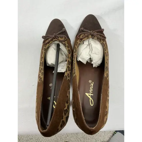 Annie Griffin Womans NWOT Annie Animal,print Slipon Pumps 8M Brown Pointed Toe Stiletto
