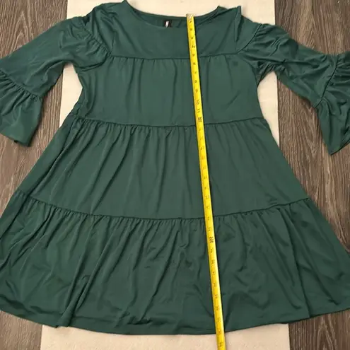 Agnes & Dora Holiday Babydoll Dress Emerald XS Flounce Sleeves Boho Festival