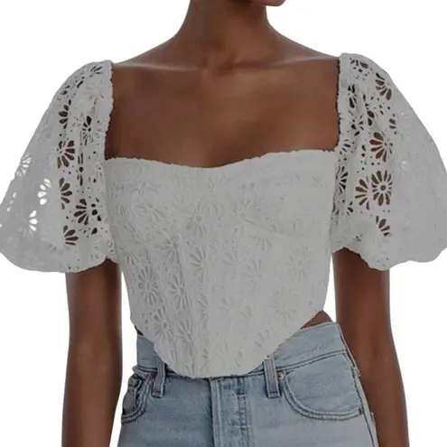 Bardot Daisy 6 M eyelet bustier corset puff sleeve crop top TB 3060