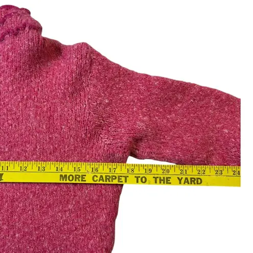 John fee Magic Women's Coral Textured Knit Sweater Boat Neck Ruffled Trim Large Pink